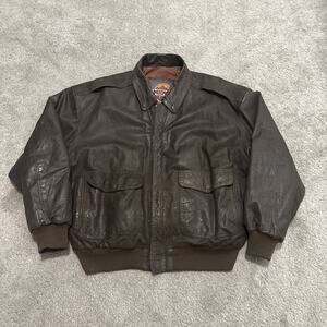 Vintage MIDWAY Leather Bomber Jacket Men XL Brown Flight Aviator